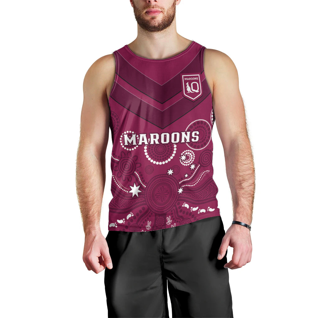 Personalised Maroons Rugby Men Tank Top QLD Aboriginal Art - Vibe Hoodie Shop