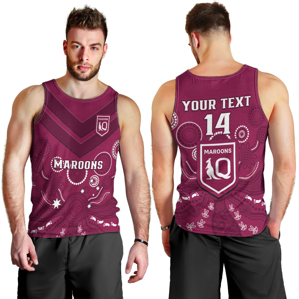 Personalised Maroons Rugby Men Tank Top QLD Aboriginal Art - Vibe Hoodie Shop