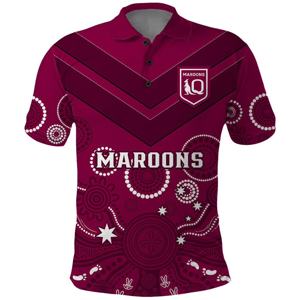 Personalised Maroons Rugby Polo Shirt QLD Aboriginal Art - Vibe Hoodie Shop