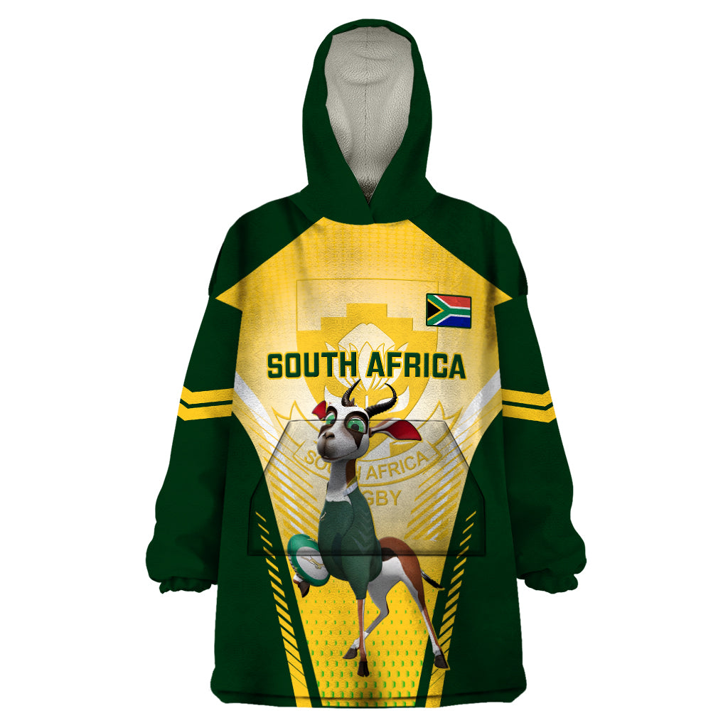 South Africa Rugby Wearable Blanket Hoodie 2023 World Cup Springboks Mascot - Vibe Hoodie Shop