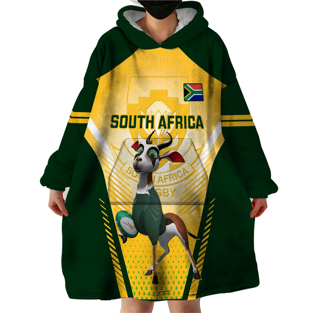 South Africa Rugby Wearable Blanket Hoodie 2023 World Cup Springboks Mascot - Vibe Hoodie Shop