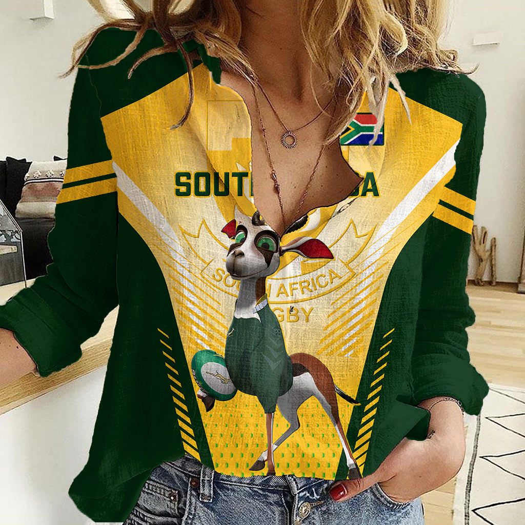 South Africa Rugby Women Casual Shirt 2023 World Cup Springboks Mascot - Vibe Hoodie Shop