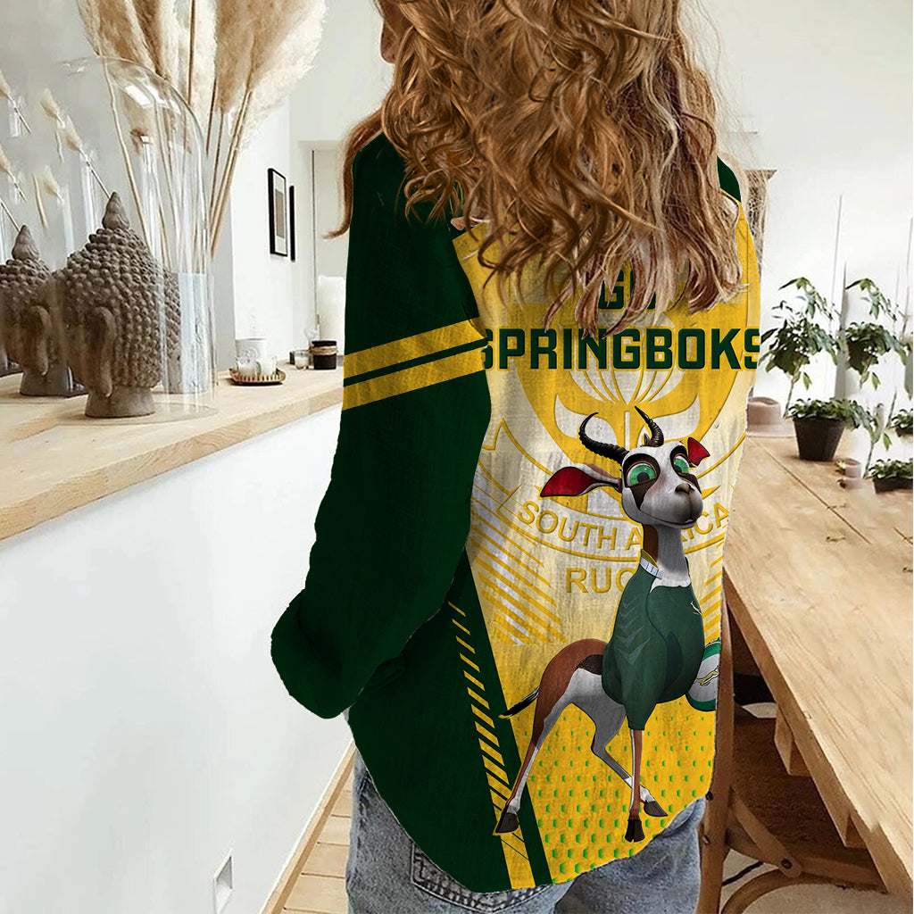 South Africa Rugby Women Casual Shirt 2023 World Cup Springboks Mascot - Vibe Hoodie Shop