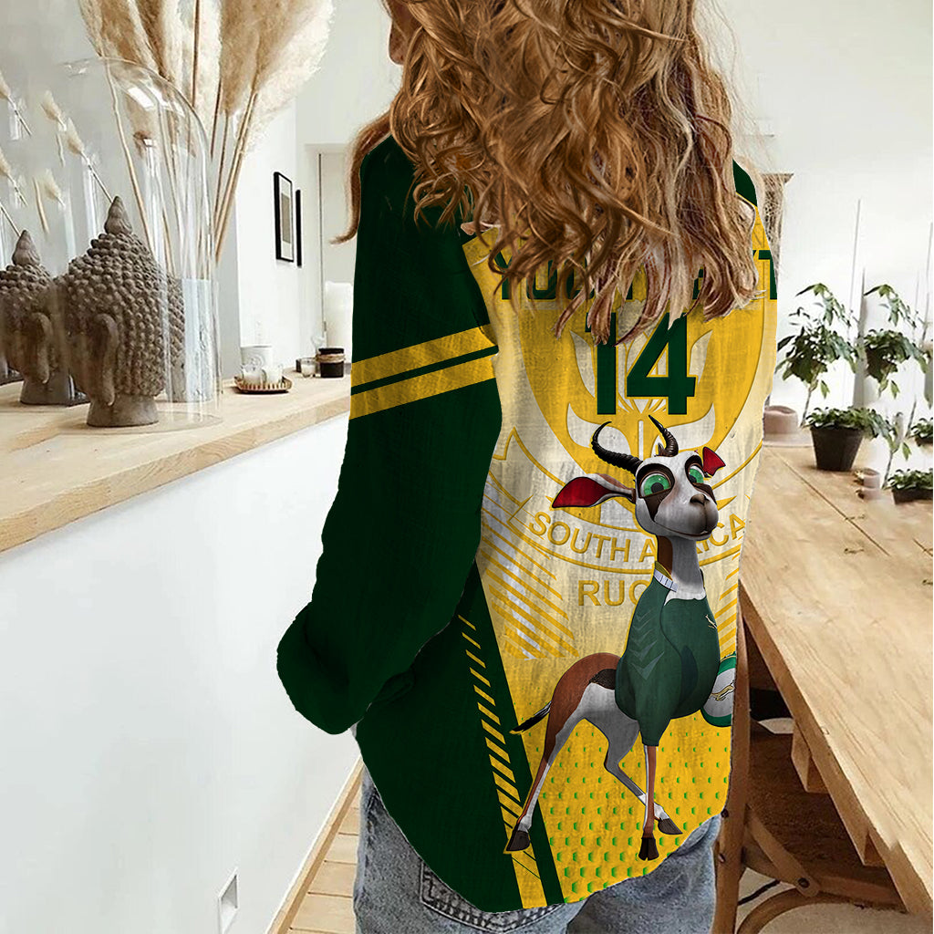 Custom South Africa Rugby Women Casual Shirt 2023 World Cup Springboks Mascot - Vibe Hoodie Shop