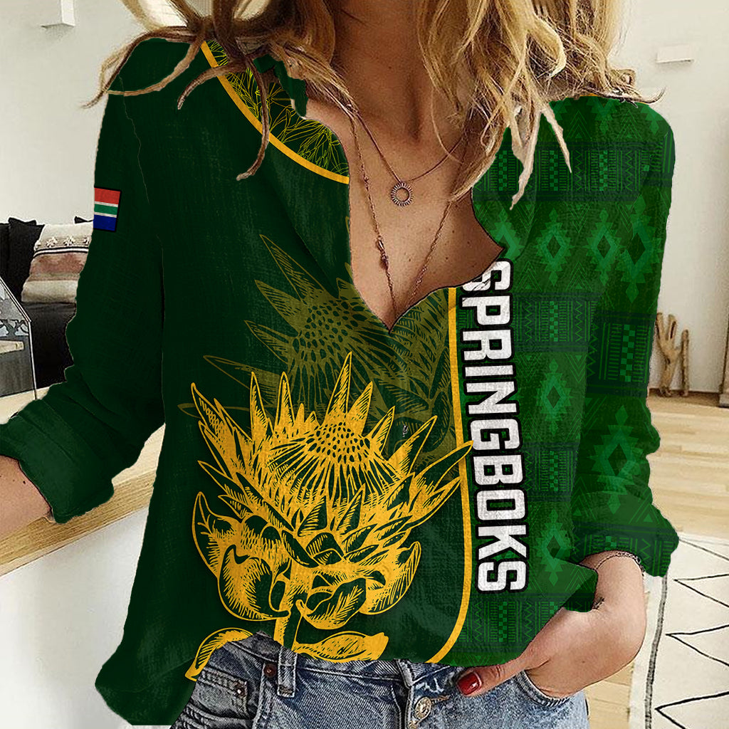 Custom South Africa Rugby Women Casual Shirt 2023 Go Champions Springboks With Protea - Vibe Hoodie Shop