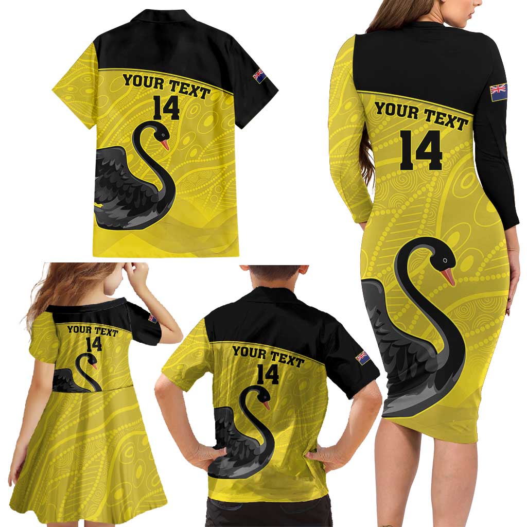 Custom Western Australia Cricket Family Matching Long Sleeve Bodycon Dress and Hawaiian Shirt Go Warriors Black Swans - Aboriginal Art