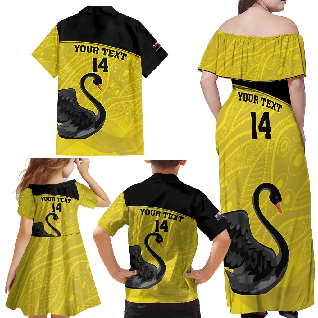 Custom Western Australia Cricket Family Matching Off Shoulder Maxi Dress and Hawaiian Shirt Go Warriors Black Swans - Aboriginal Art