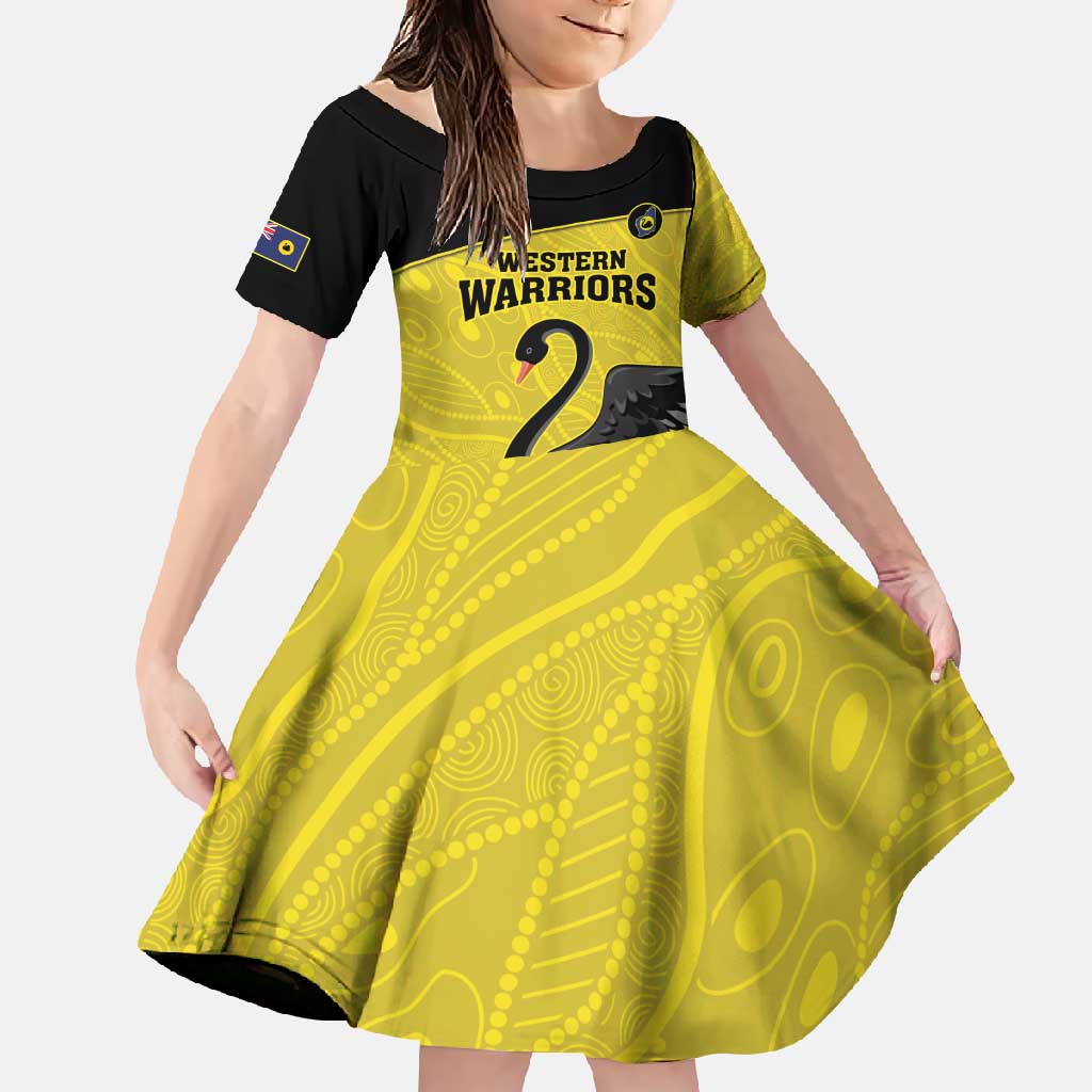 Custom Western Australia Cricket Family Matching Short Sleeve Bodycon Dress and Hawaiian Shirt Go Warriors Black Swans - Aboriginal Art