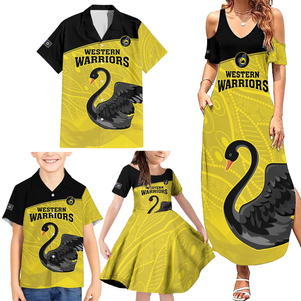 Custom Western Australia Cricket Family Matching Summer Maxi Dress and Hawaiian Shirt Go Warriors Black Swans - Aboriginal Art