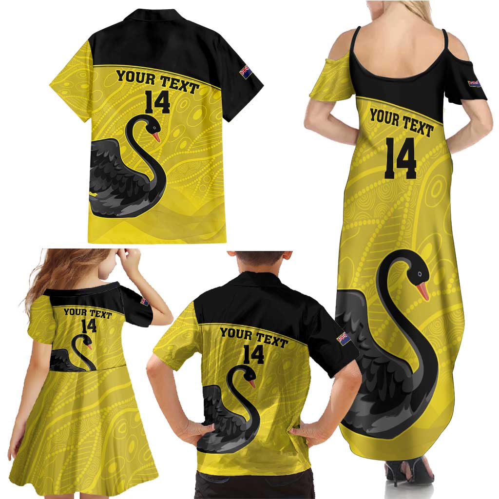 Custom Western Australia Cricket Family Matching Summer Maxi Dress and Hawaiian Shirt Go Warriors Black Swans - Aboriginal Art