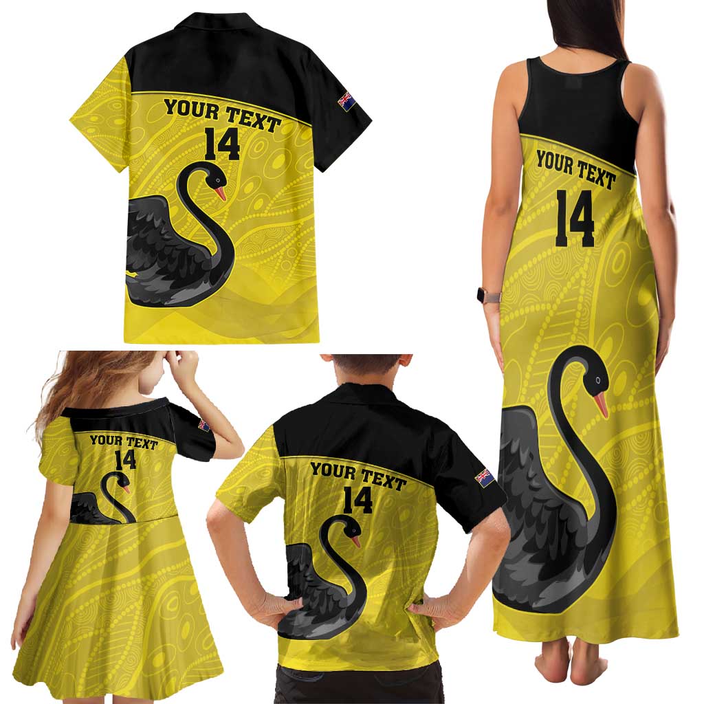 Custom Western Australia Cricket Family Matching Tank Maxi Dress and Hawaiian Shirt Go Warriors Black Swans - Aboriginal Art