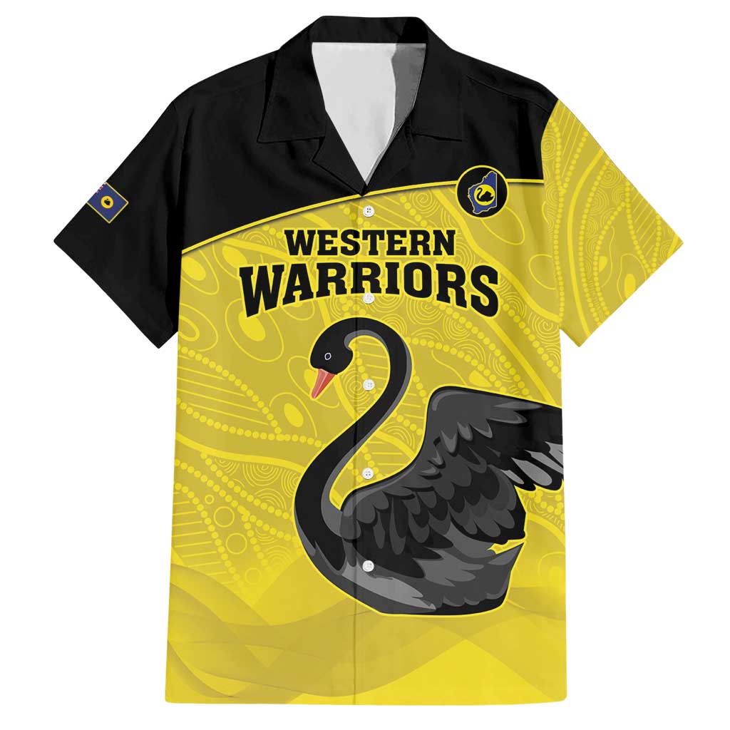 Custom Western Australia Cricket Hawaiian Shirt Go Warriors Black Swans - Aboriginal Art - Vibe Hoodie Shop