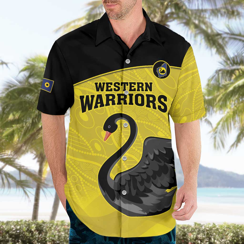 Custom Western Australia Cricket Hawaiian Shirt Go Warriors Black Swans - Aboriginal Art - Vibe Hoodie Shop