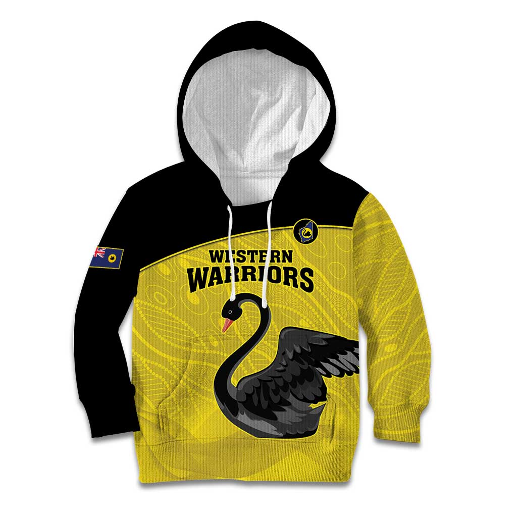 Custom Western Australia Cricket Kid Hoodie Go Warriors Black Swans - Aboriginal Art - Vibe Hoodie Shop