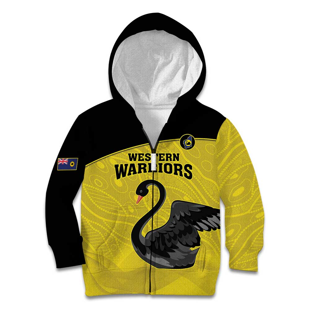 Custom Western Australia Cricket Kid Hoodie Go Warriors Black Swans - Aboriginal Art - Vibe Hoodie Shop