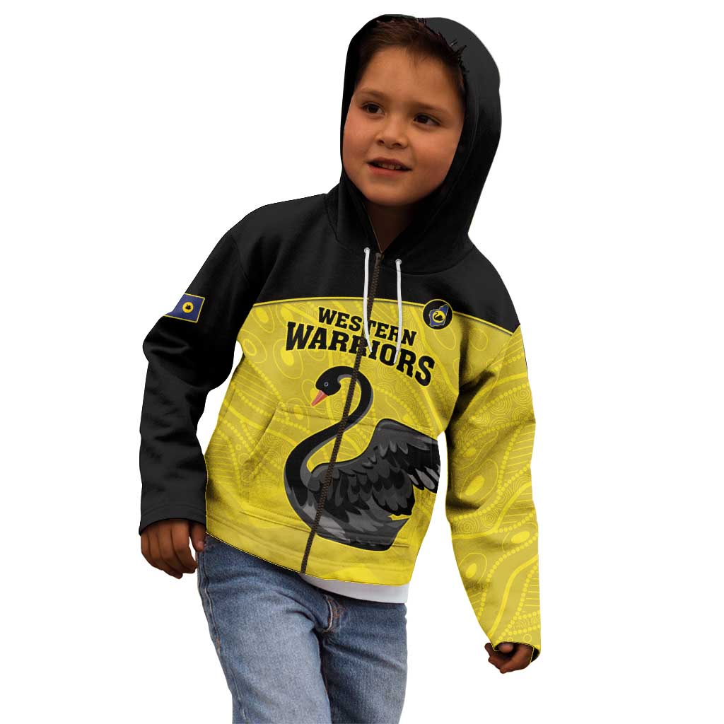 Custom Western Australia Cricket Kid Hoodie Go Warriors Black Swans - Aboriginal Art - Vibe Hoodie Shop