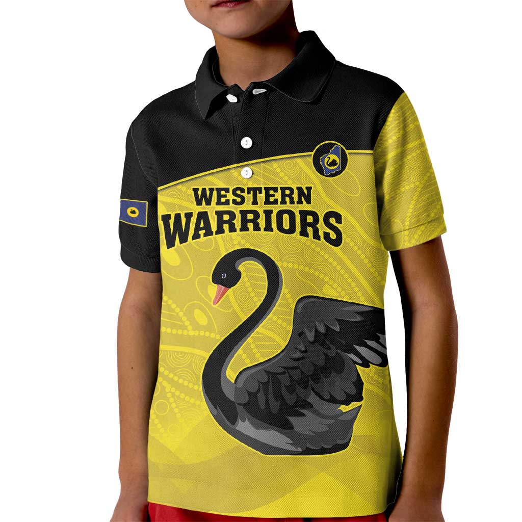 Custom Western Australia Cricket Kid Polo Shirt Go Warriors Black Swans - Aboriginal Art - Vibe Hoodie Shop