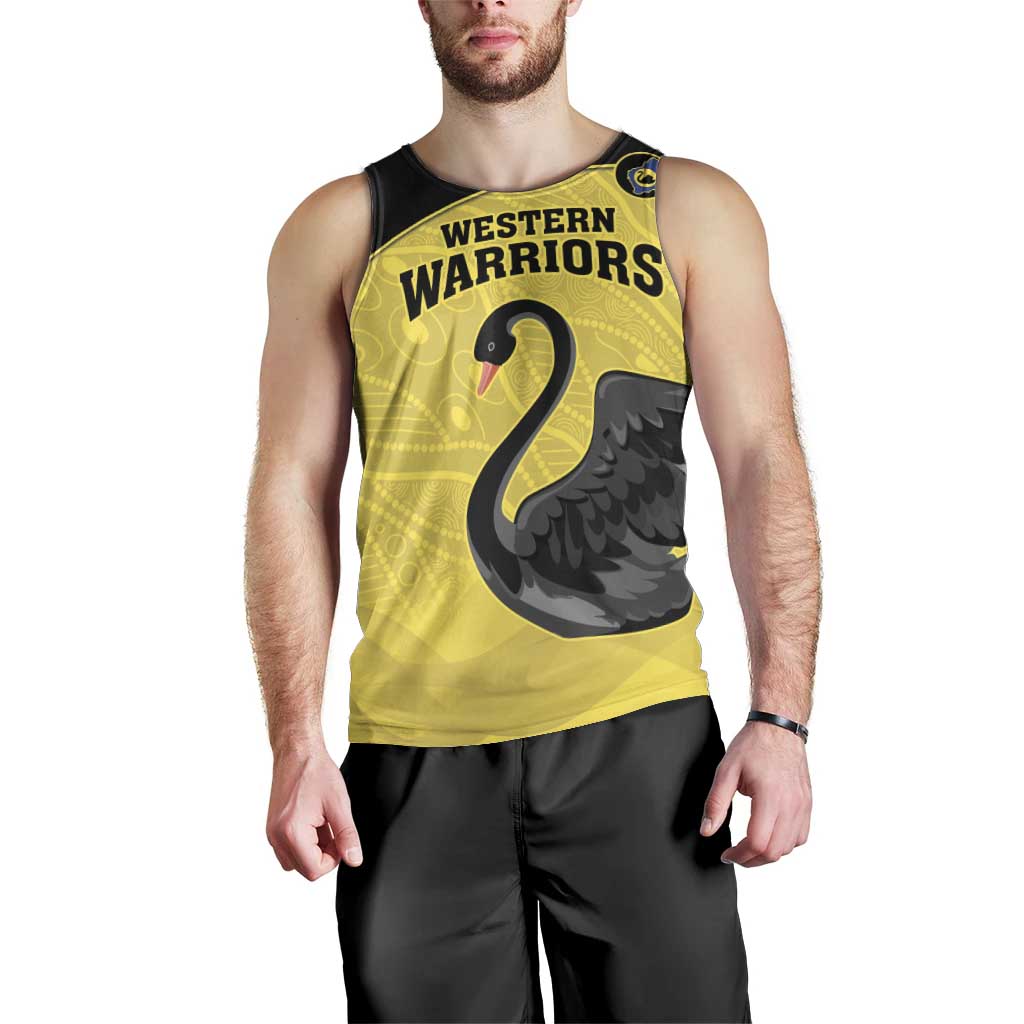 Custom Western Australia Cricket Men Tank Top Go Warriors Black Swans - Aboriginal Art - Vibe Hoodie Shop