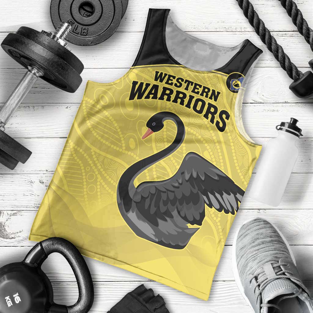 Custom Western Australia Cricket Men Tank Top Go Warriors Black Swans - Aboriginal Art - Vibe Hoodie Shop