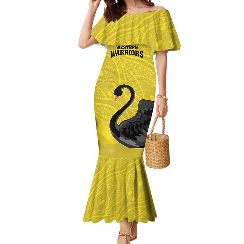 Custom Western Australia Cricket Mermaid Dress Go Warriors Black Swans - Aboriginal Art