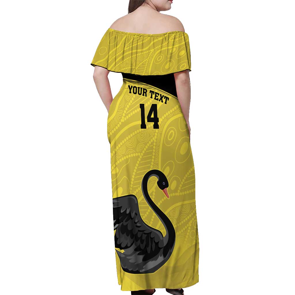 Custom Western Australia Cricket Off Shoulder Maxi Dress Go Warriors Black Swans - Aboriginal Art