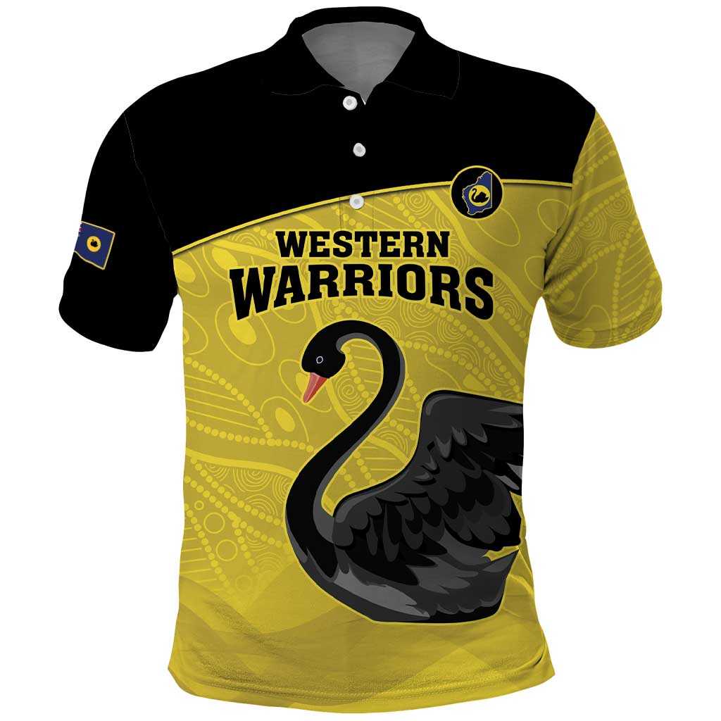 Custom Western Australia Cricket Polo Shirt Go Warriors Black Swans - Aboriginal Art - Vibe Hoodie Shop