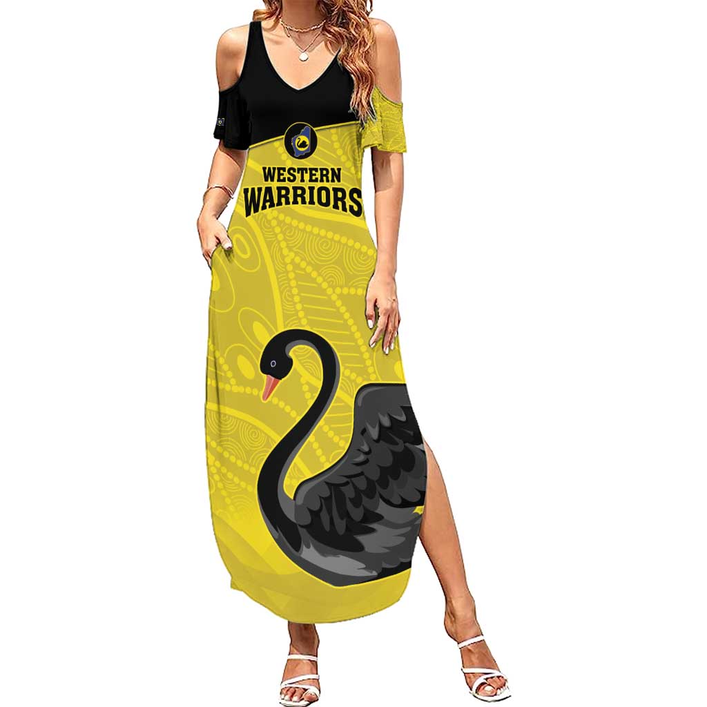 Custom Western Australia Cricket Summer Maxi Dress Go Warriors Black Swans - Aboriginal Art