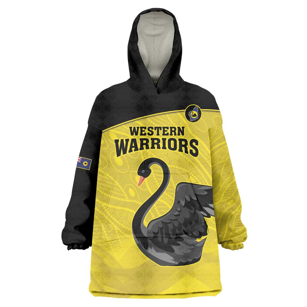 Custom Western Australia Cricket Wearable Blanket Hoodie Go Warriors Black Swans - Aboriginal Art - Vibe Hoodie Shop