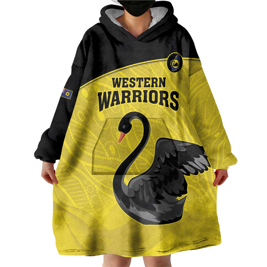 Custom Western Australia Cricket Wearable Blanket Hoodie Go Warriors Black Swans - Aboriginal Art - Vibe Hoodie Shop