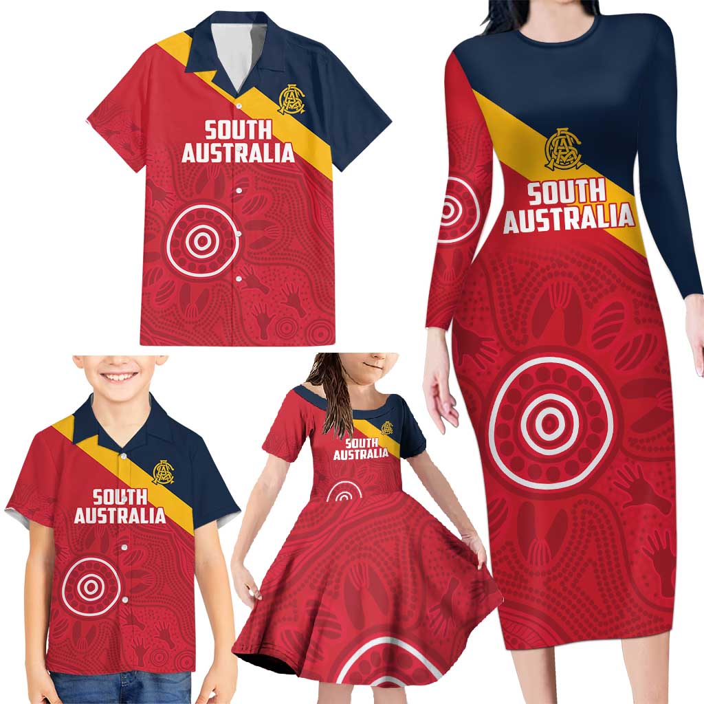 Custom South Australia Cricket Family Matching Long Sleeve Bodycon Dress and Hawaiian Shirt Go Champions - Aboriginal Art