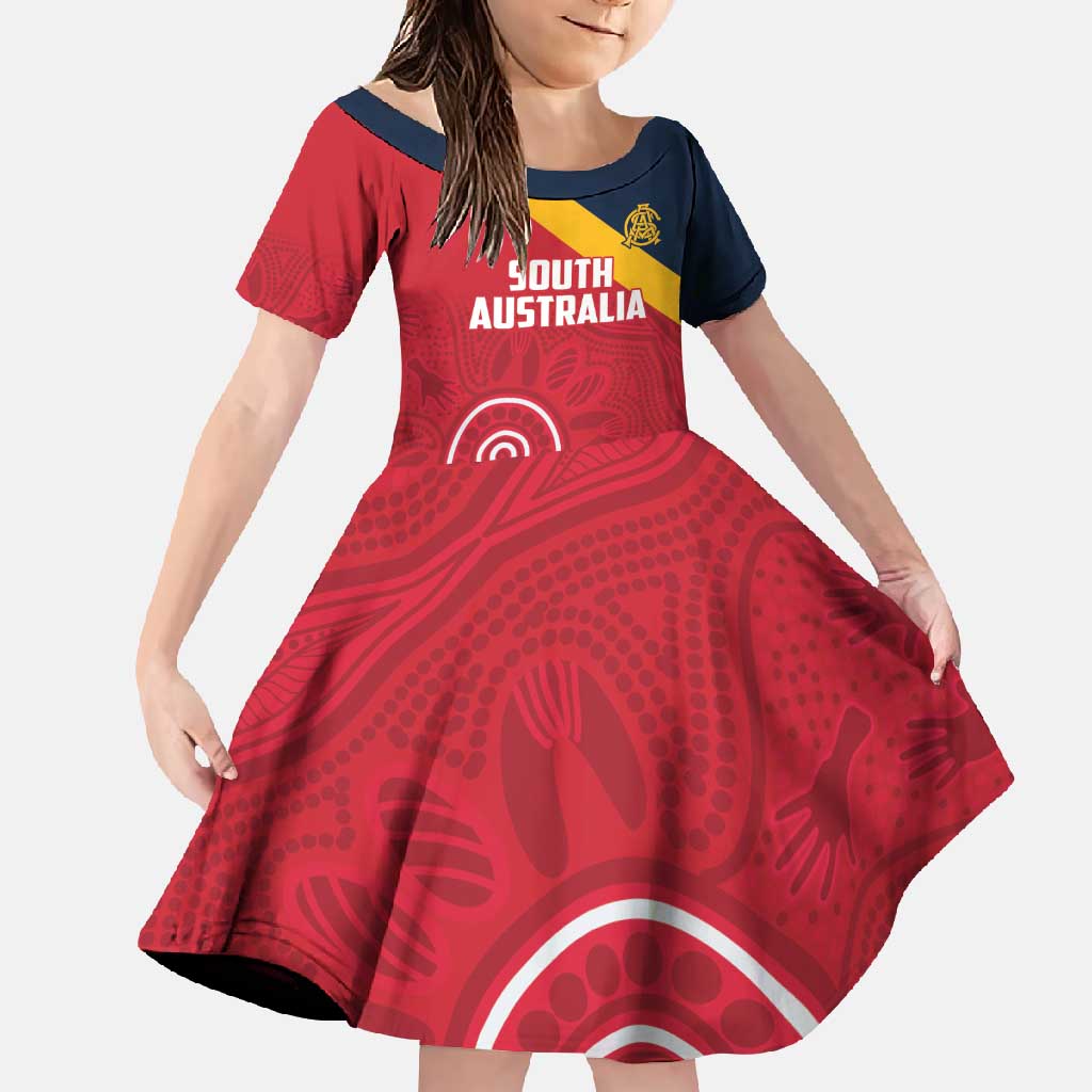 Custom South Australia Cricket Family Matching Long Sleeve Bodycon Dress and Hawaiian Shirt Go Champions - Aboriginal Art