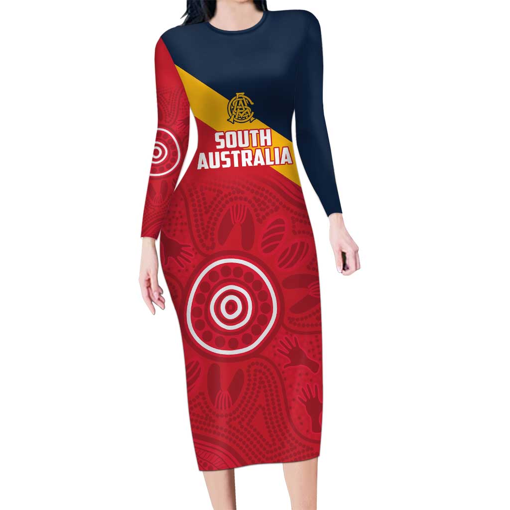 Custom South Australia Cricket Family Matching Long Sleeve Bodycon Dress and Hawaiian Shirt Go Champions - Aboriginal Art