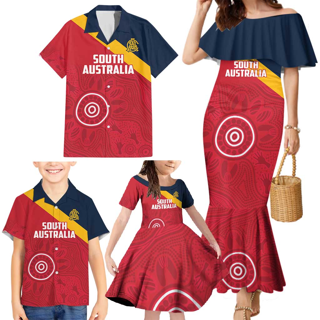 Custom South Australia Cricket Family Matching Mermaid Dress and Hawaiian Shirt Go Champions - Aboriginal Art