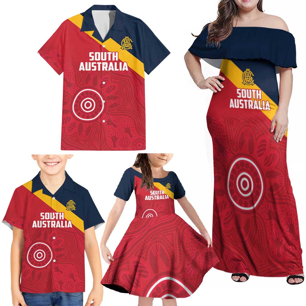 Custom South Australia Cricket Family Matching Off Shoulder Maxi Dress and Hawaiian Shirt Go Champions - Aboriginal Art