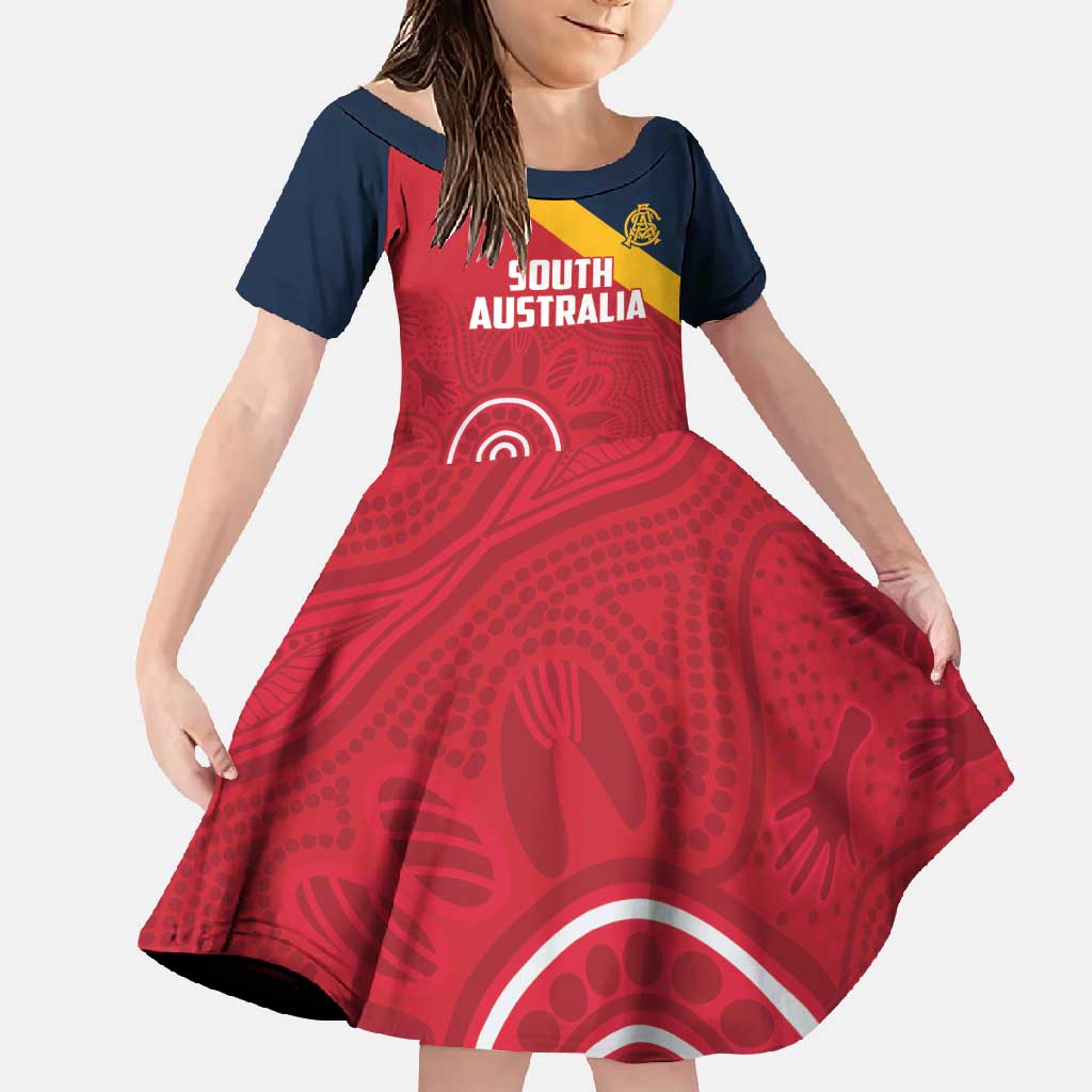 Custom South Australia Cricket Family Matching Off Shoulder Maxi Dress and Hawaiian Shirt Go Champions - Aboriginal Art