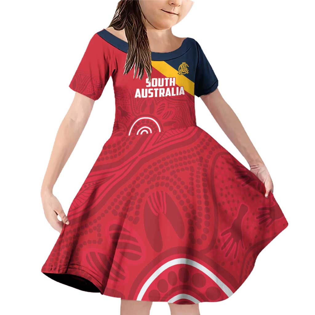 Custom South Australia Cricket Family Matching Off Shoulder Short Dress and Hawaiian Shirt Go Champions - Aboriginal Art