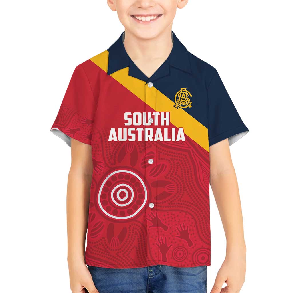 Custom South Australia Cricket Family Matching Off Shoulder Short Dress and Hawaiian Shirt Go Champions - Aboriginal Art