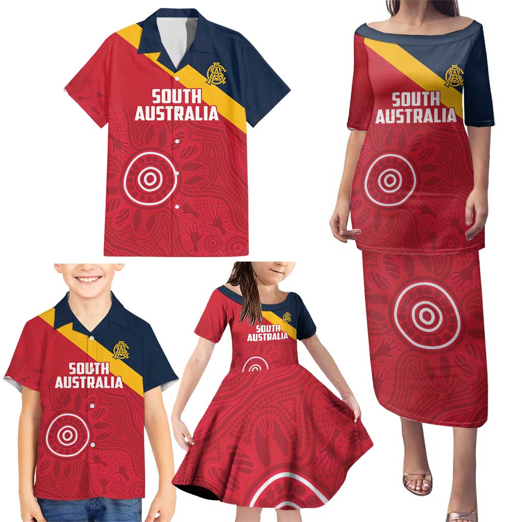 Custom South Australia Cricket Family Matching Puletasi and Hawaiian Shirt Go Champions - Aboriginal Art