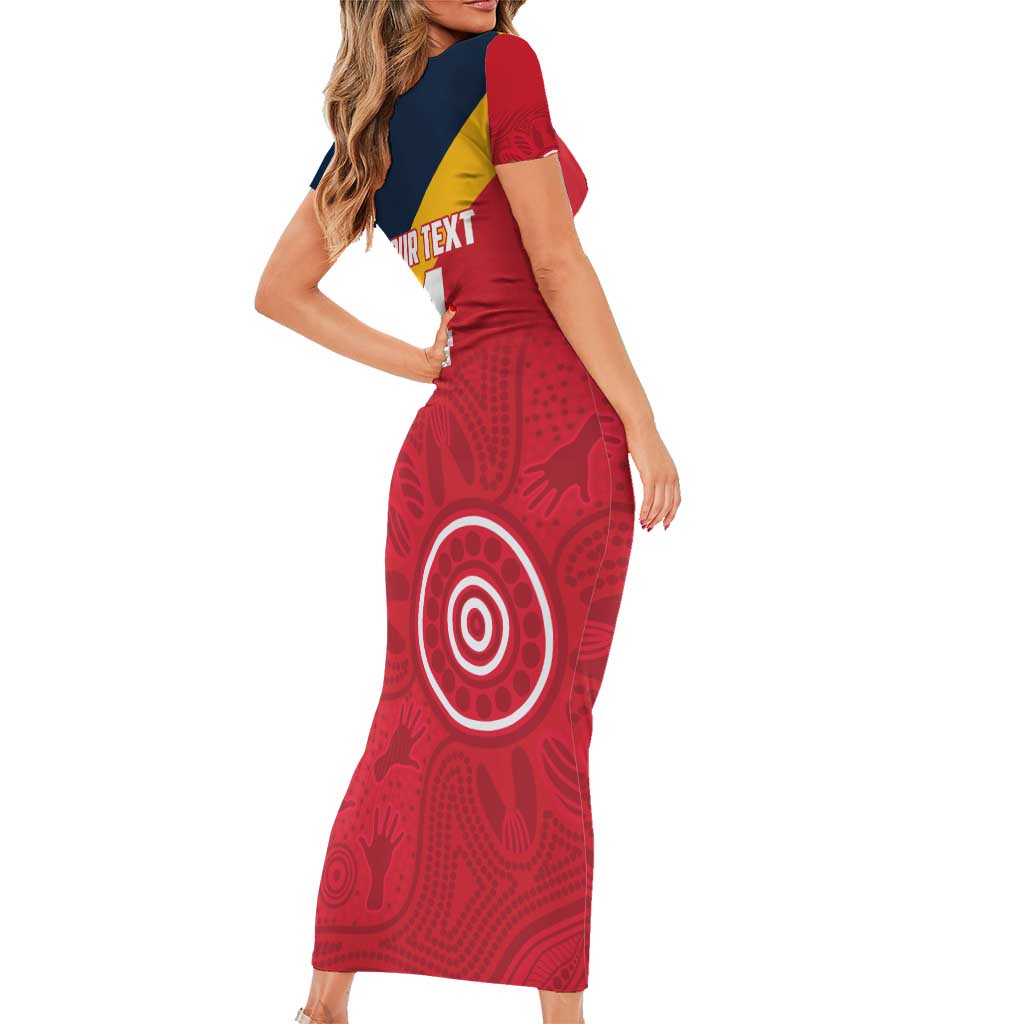 Custom South Australia Cricket Family Matching Short Sleeve Bodycon Dress and Hawaiian Shirt Go Champions - Aboriginal Art