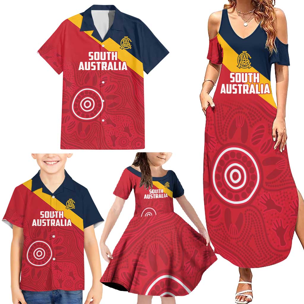 Custom South Australia Cricket Family Matching Summer Maxi Dress and Hawaiian Shirt Go Champions - Aboriginal Art