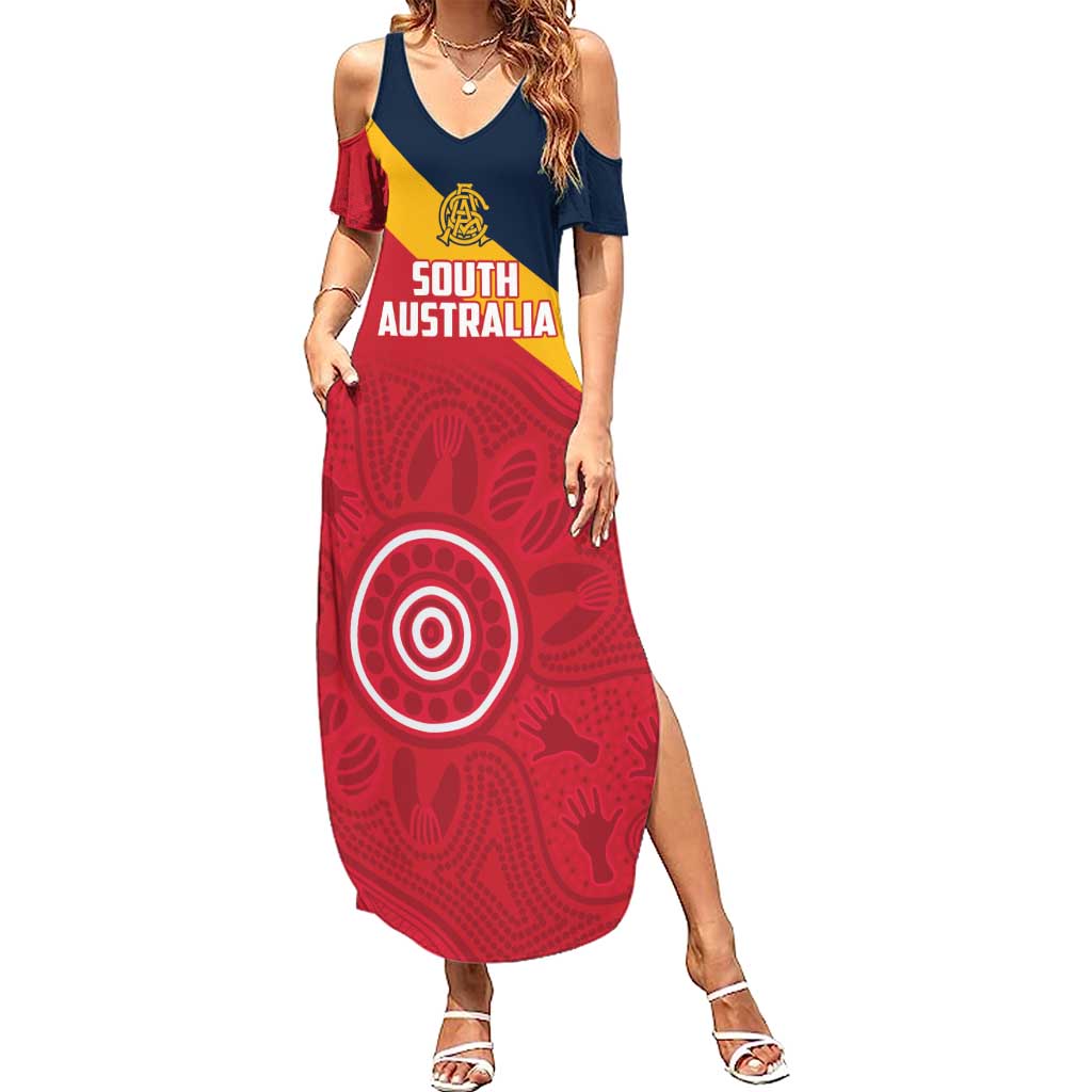 Custom South Australia Cricket Family Matching Summer Maxi Dress and Hawaiian Shirt Go Champions - Aboriginal Art