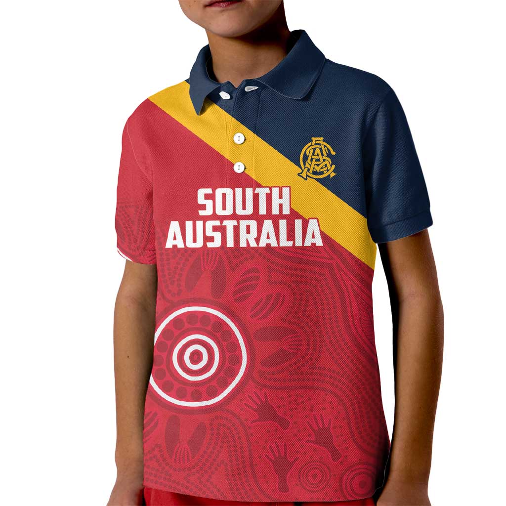 Custom South Australia Cricket Kid Polo Shirt Go Champions - Aboriginal Art - Vibe Hoodie Shop