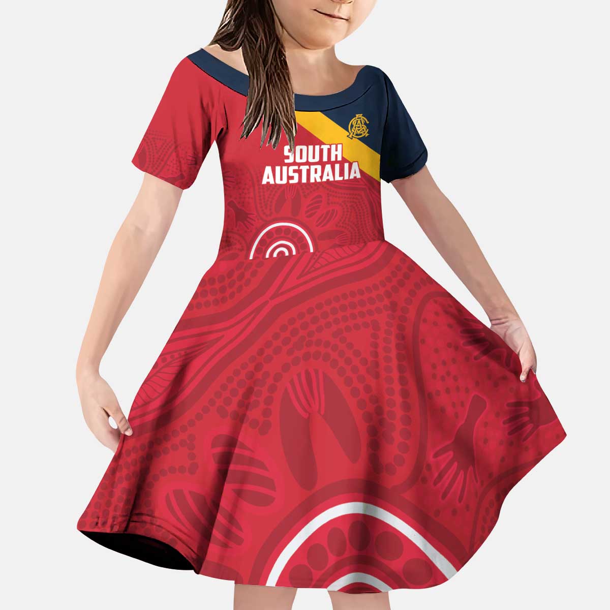 Custom South Australia Cricket Kid Short Sleeve Dress Go Champions - Aboriginal Art - Vibe Hoodie Shop