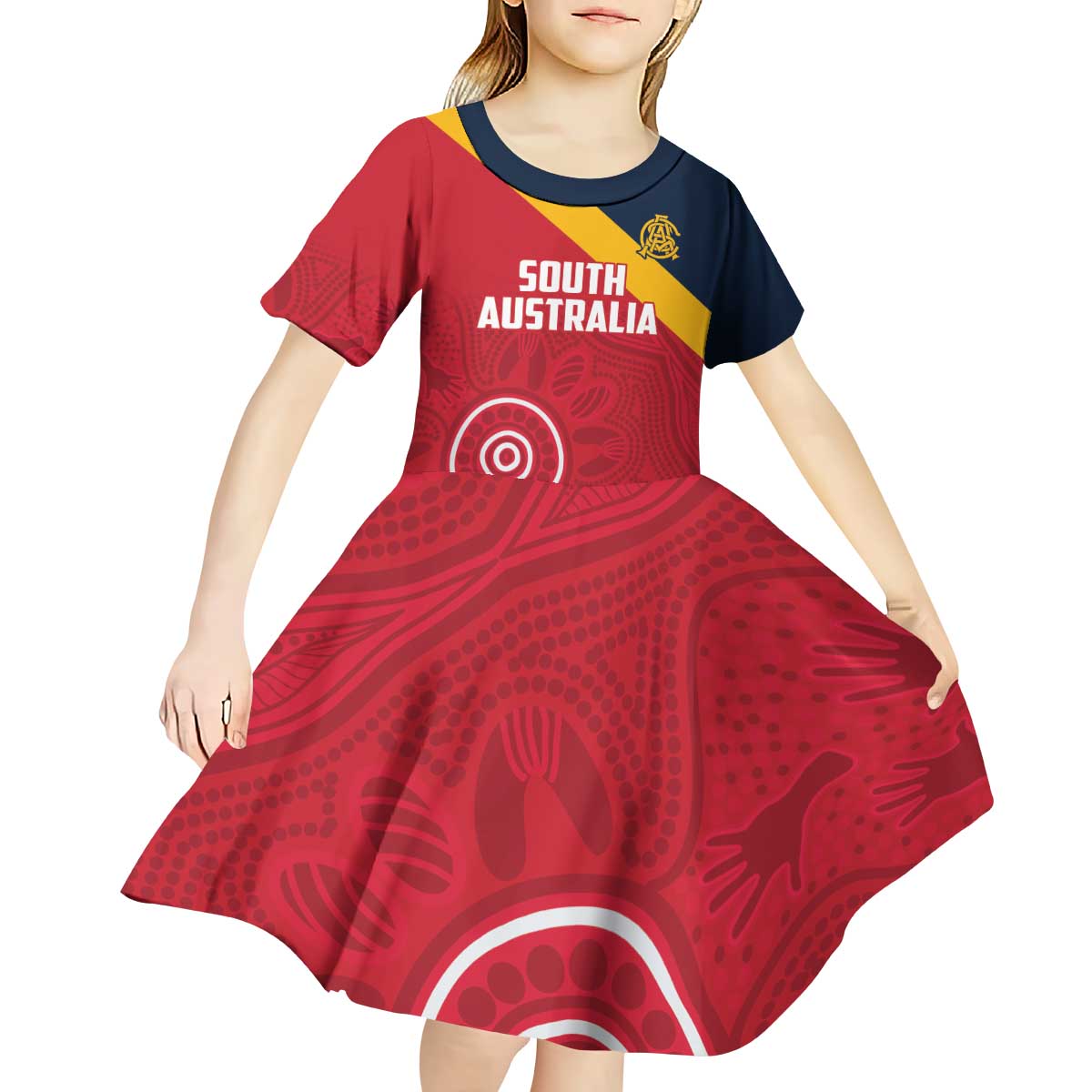 Custom South Australia Cricket Kid Short Sleeve Dress Go Champions - Aboriginal Art - Vibe Hoodie Shop