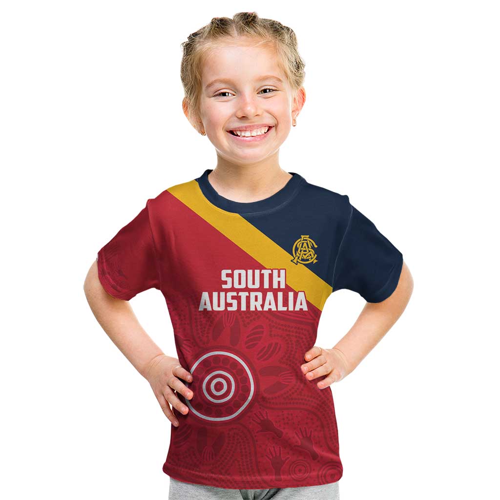 Custom South Australia Cricket Kid T Shirt Go Champions - Aboriginal Art - Vibe Hoodie Shop