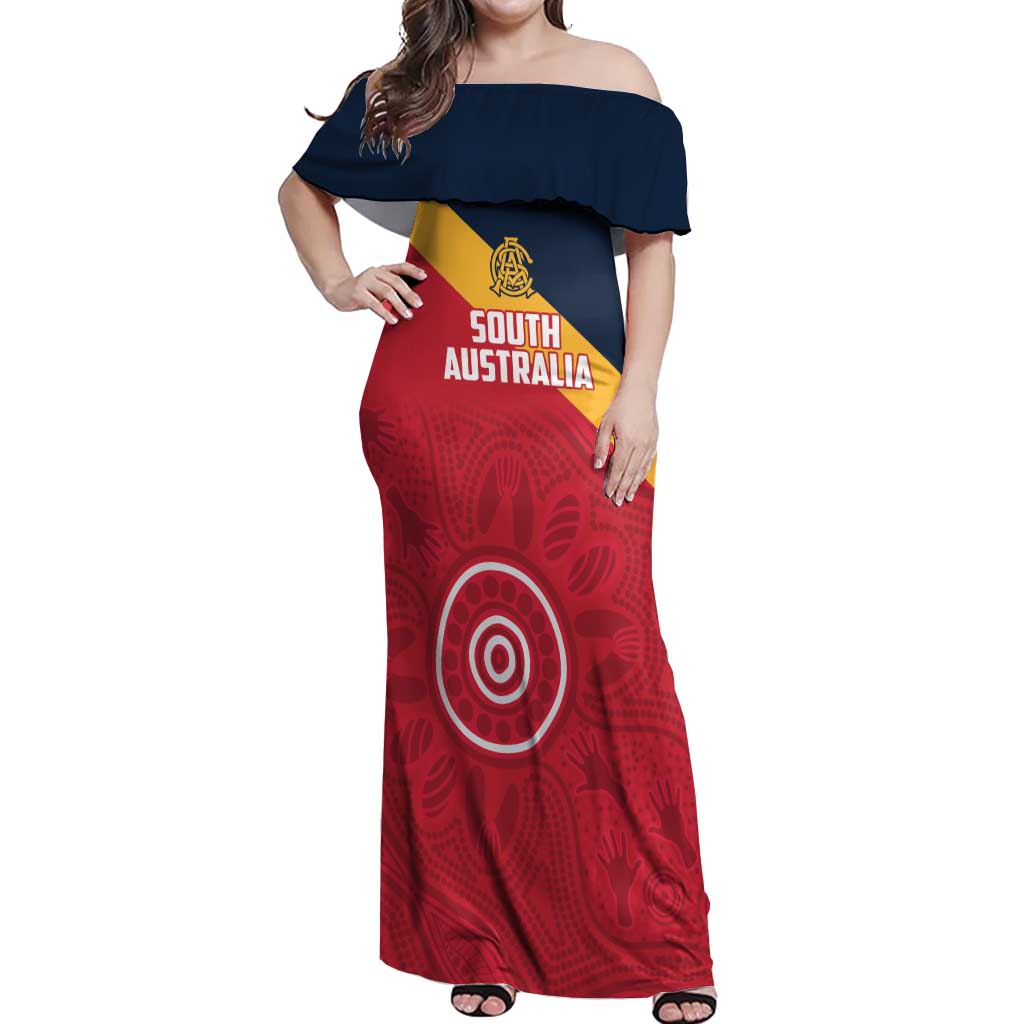 Custom South Australia Cricket Off Shoulder Maxi Dress Go Champions - Aboriginal Art