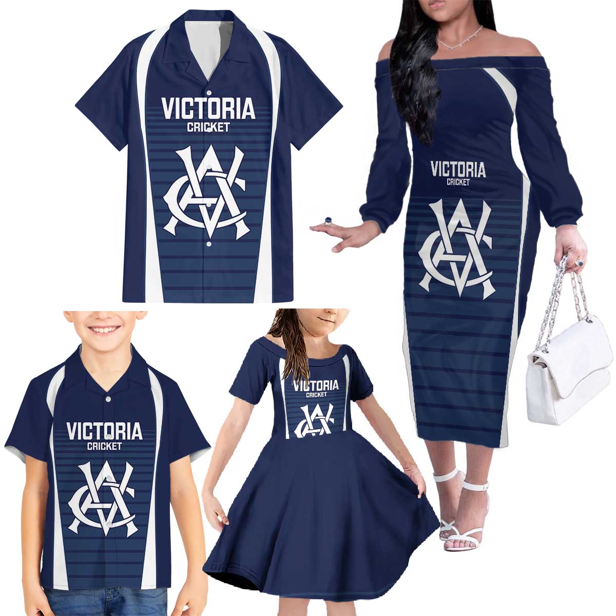 Custom Victoria Cricket Family Matching Off The Shoulder Long Sleeve Dress and Hawaiian Shirt Go Champions - Sporty Style