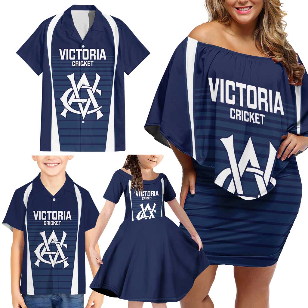 Custom Victoria Cricket Family Matching Off Shoulder Short Dress and Hawaiian Shirt Go Champions - Sporty Style