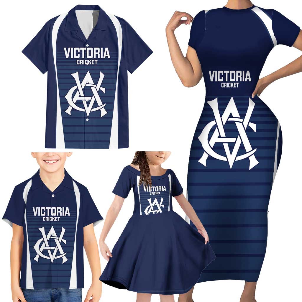 Custom Victoria Cricket Family Matching Short Sleeve Bodycon Dress and Hawaiian Shirt Go Champions - Sporty Style