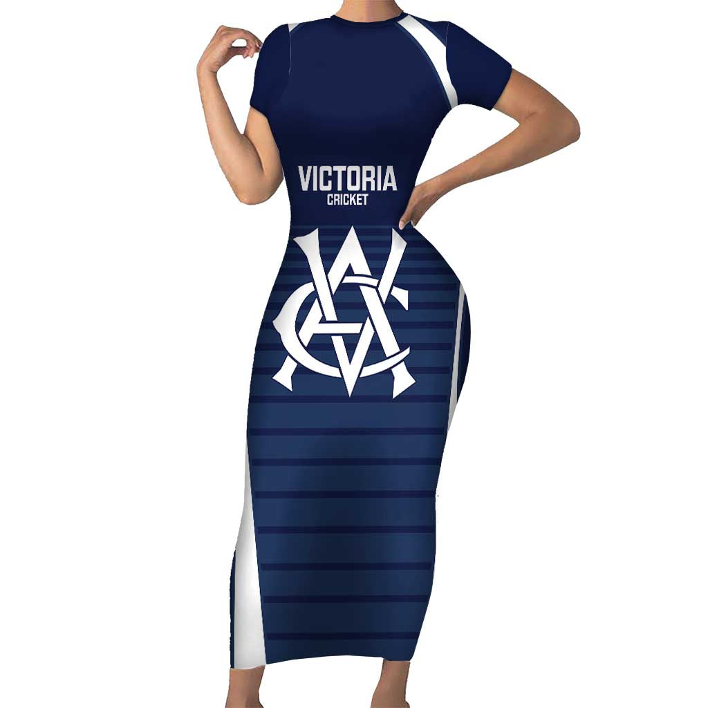 Custom Victoria Cricket Family Matching Short Sleeve Bodycon Dress and Hawaiian Shirt Go Champions - Sporty Style